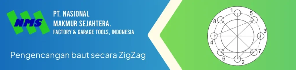 Pengencangan baut secara zigzag Pengencangan baut secara zigzag