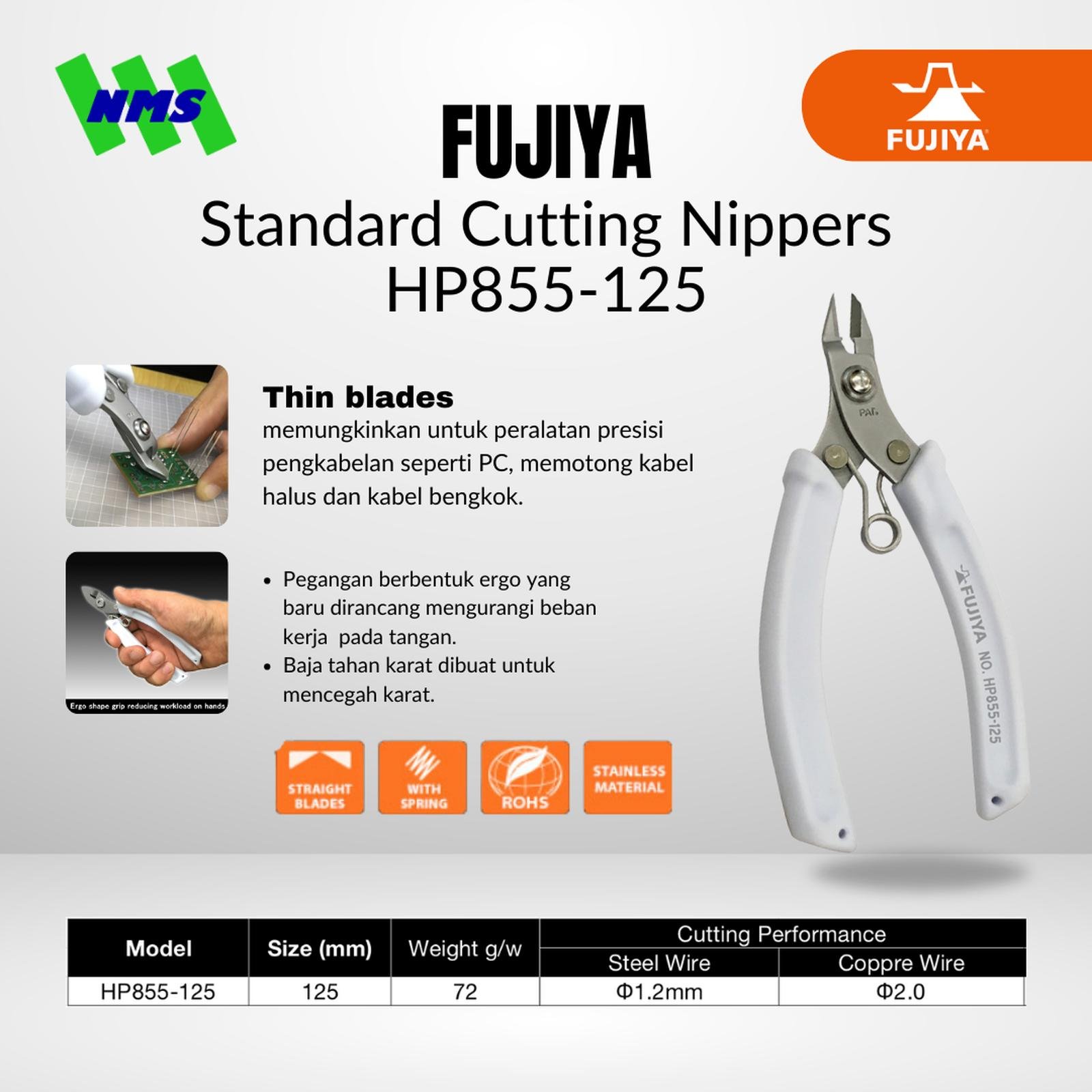 FUJIYA HP855-125 Standard Stainless Nippers