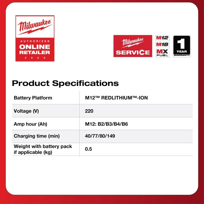 Milwaukee M12 C12C Charger - Gambar 2