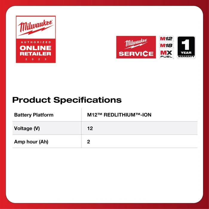 Milwaukee M12 B2 REDLITHIUM 2.0Ah - Gambar 2