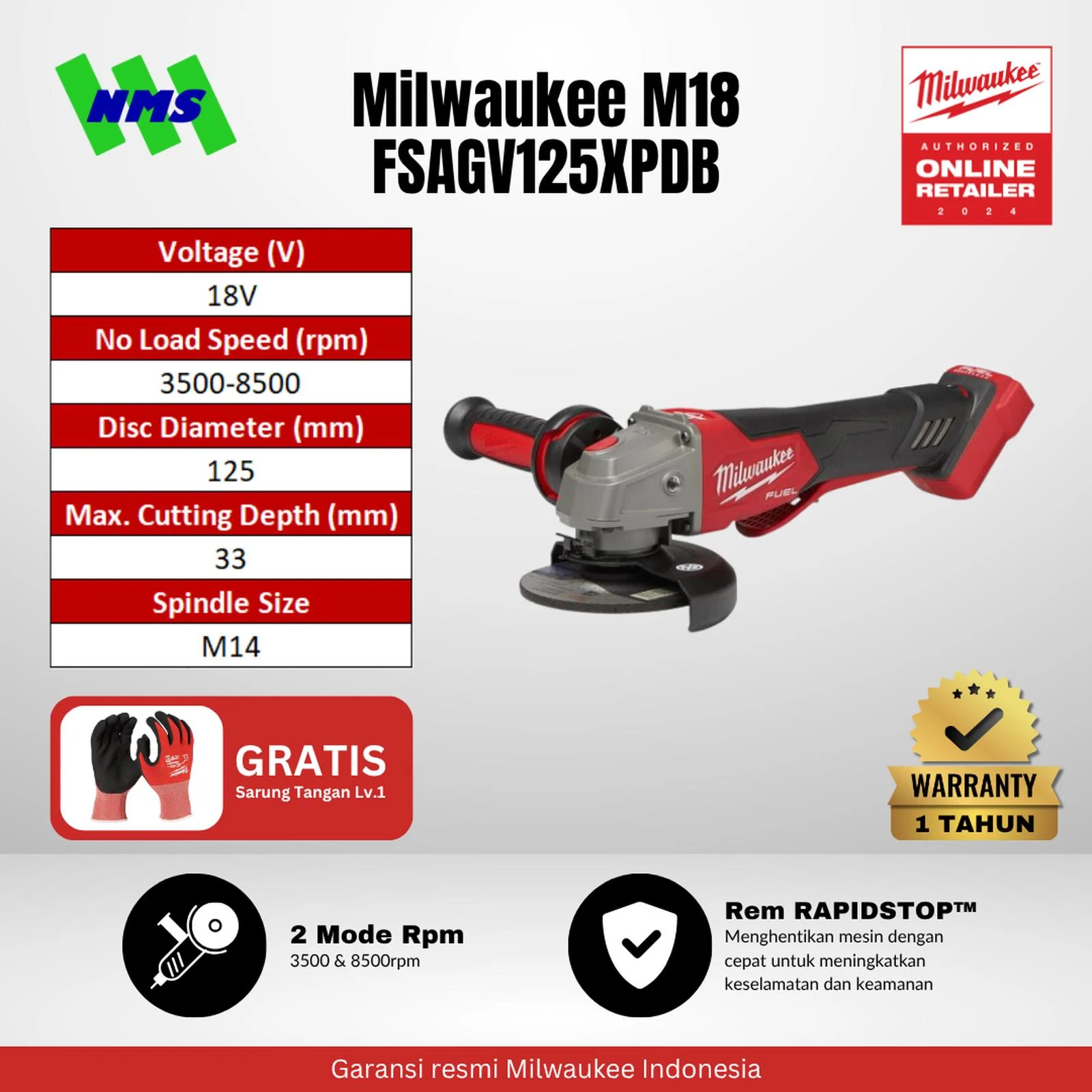 Milwaukee M18 FSAGV125XPDB