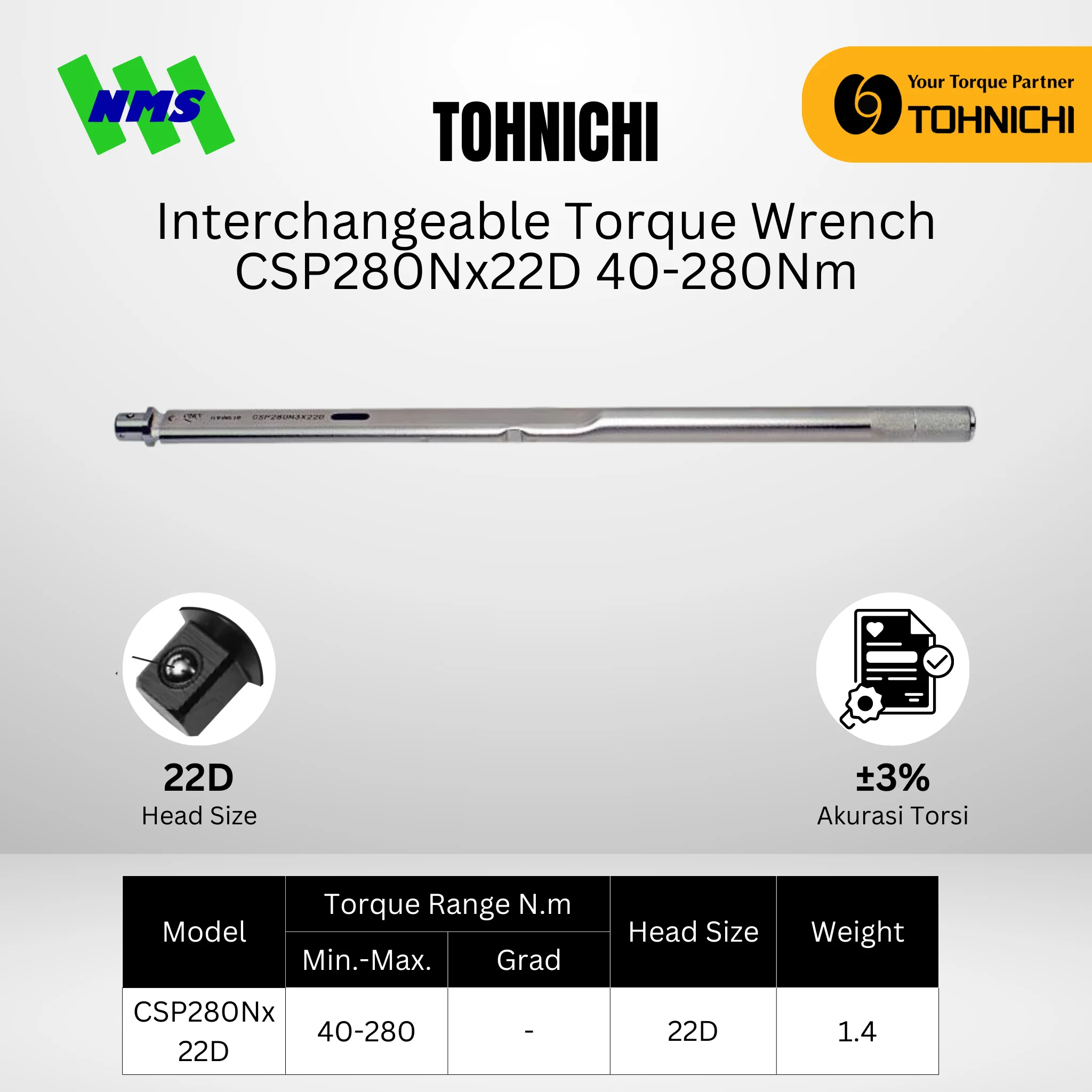 TOHNICHI Torque Wrench CSP280Nx22D