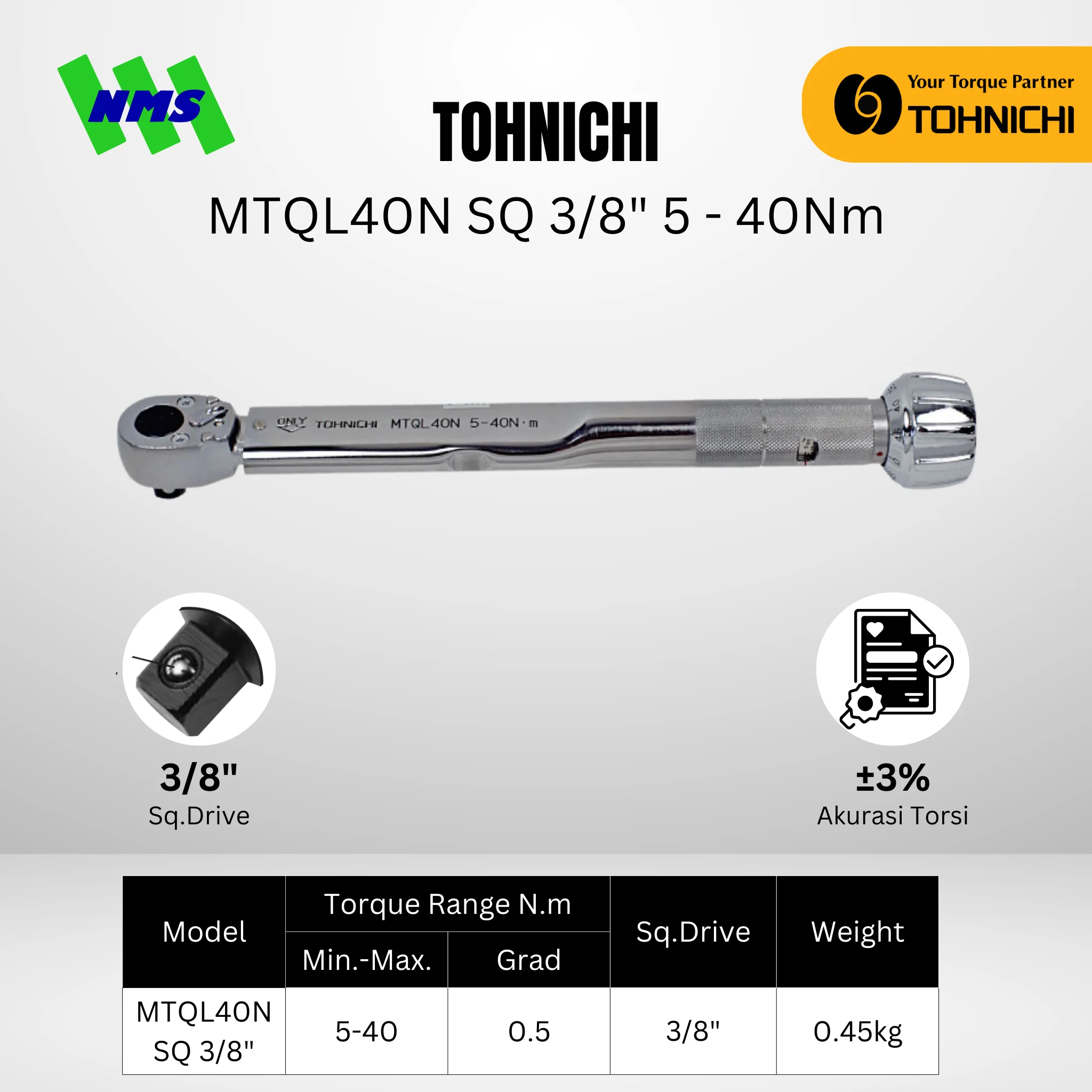 TOHNICHI Torque Wrench MTQL40N