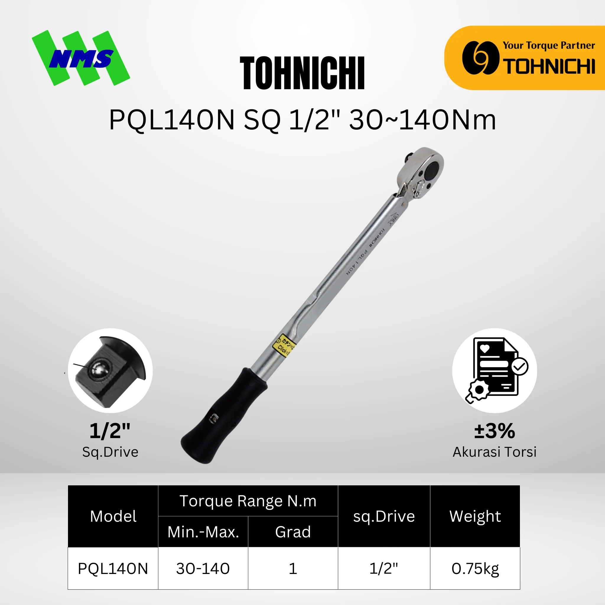 TOHNICHI Torque Wrench PQL140N SQ
