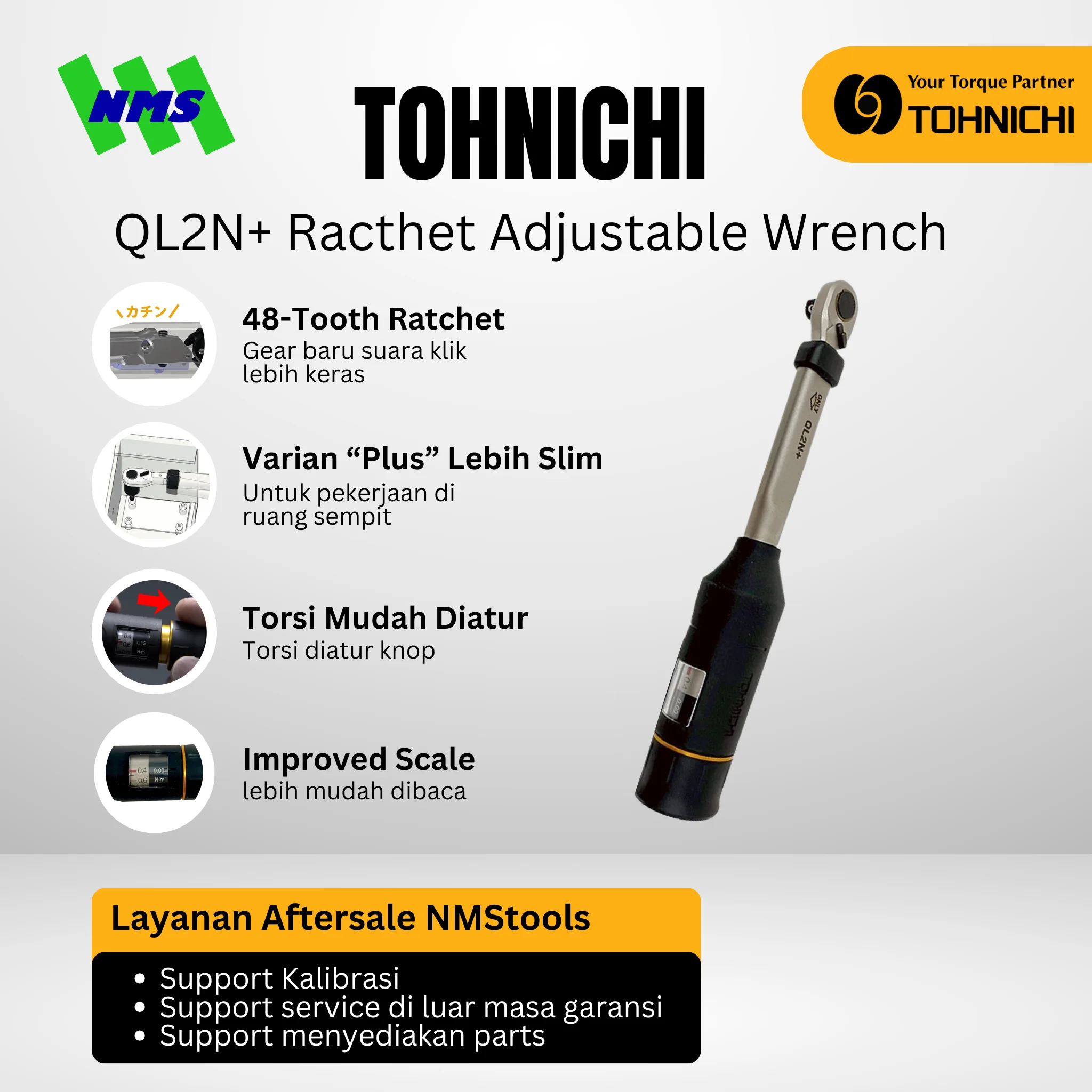 TOHNICHI QL2N+ Racthet Adjustable Wrench - Gambar 2