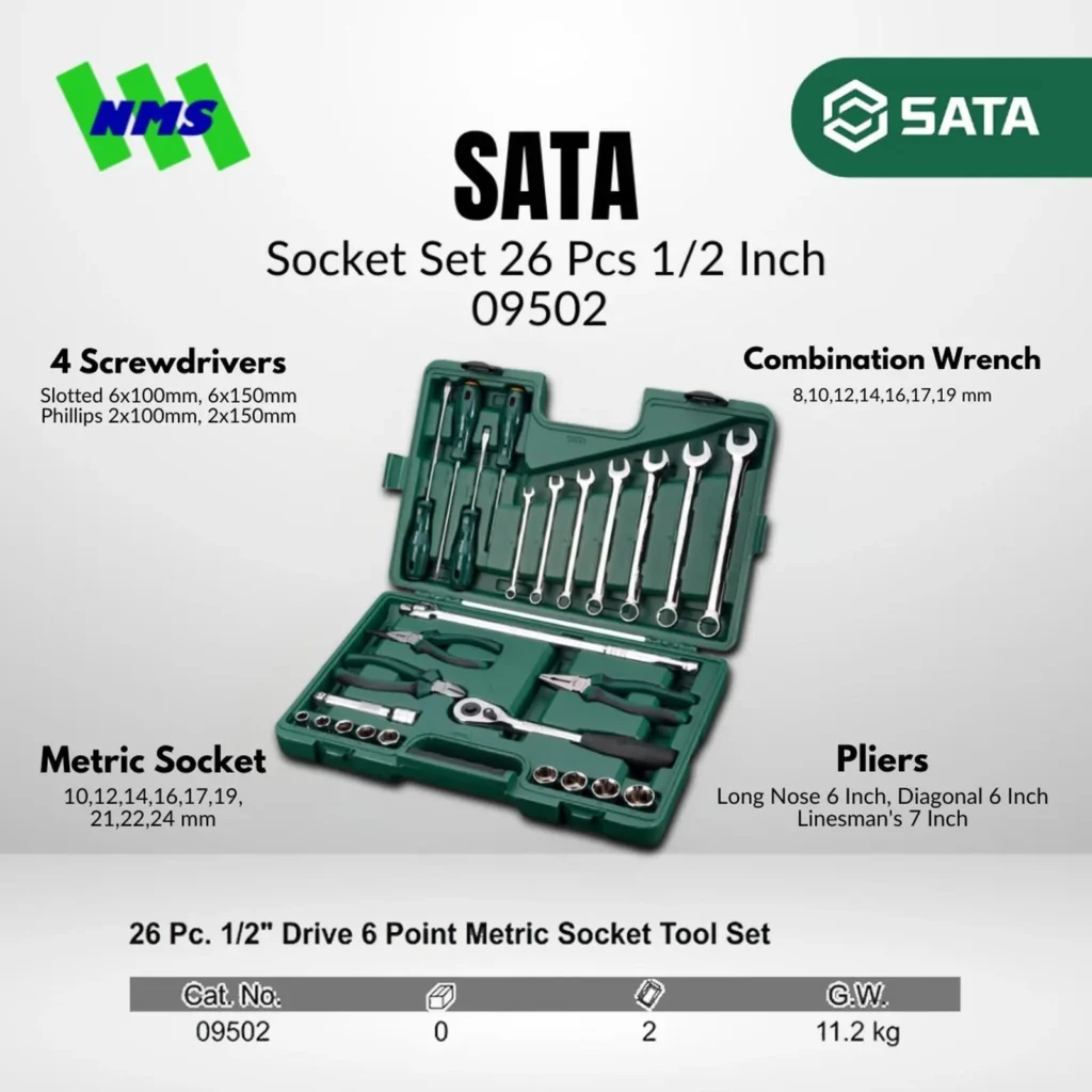 SATA 09502 Tool Kit Set 26 Pcs 1/2 Inch