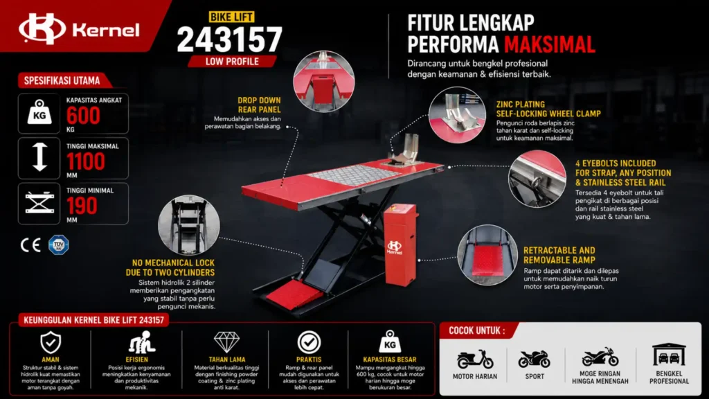 Motorcycle Lift Listrik dengan Double Hydraulic