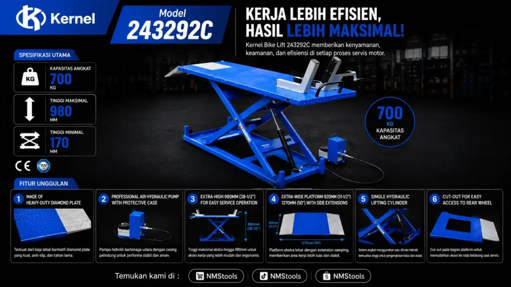 Motorcycle Lift Pneumatic dengan Single Hydraulic