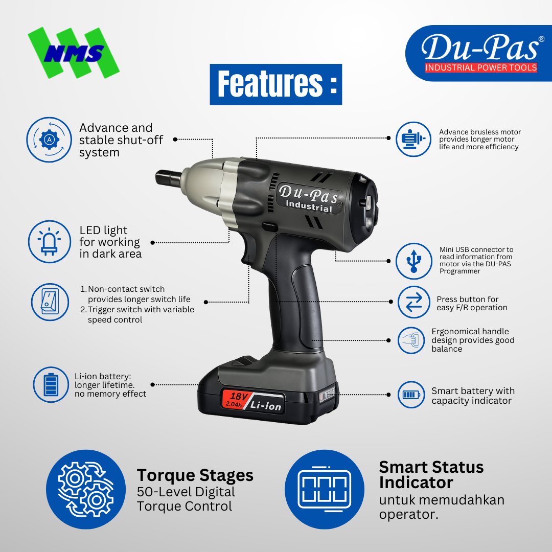 DUPAS IWT Series 18V Cordless Shutoff Impact - Gambar 4